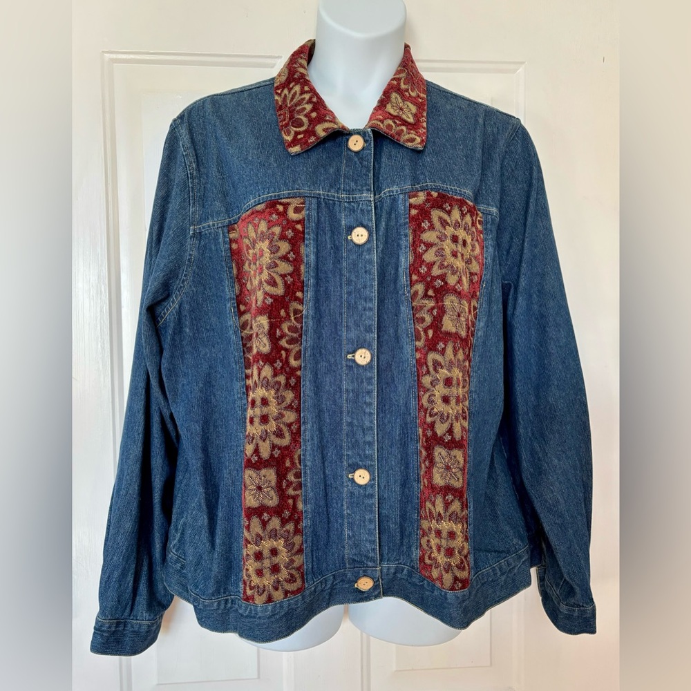 Coldwater Creek Denim Jacket with Tapestry Details